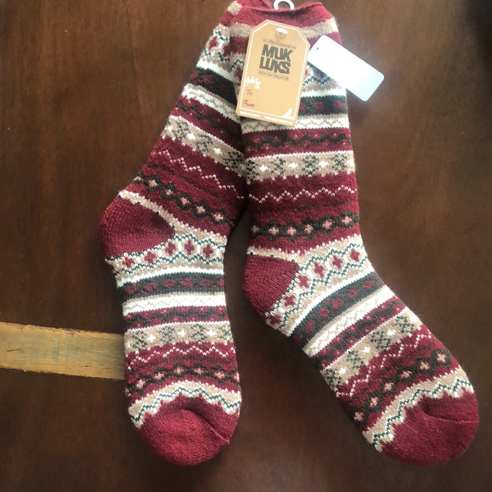 Muk Luks Unisex Red Patterned Socks